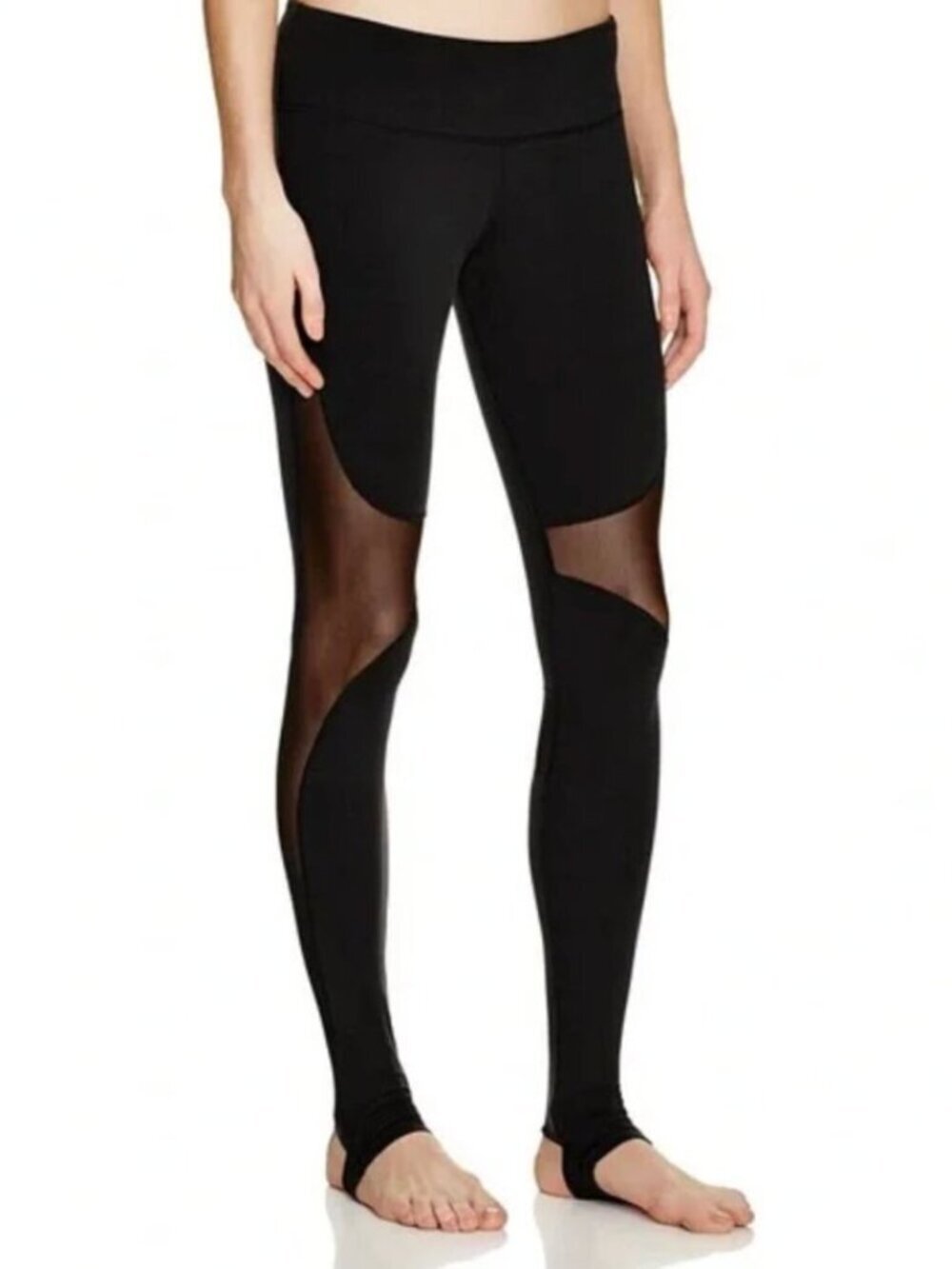 Alo Yoga Black Mesh Stirrup Leggings Size S High Waist Athletic Pants Athelisure